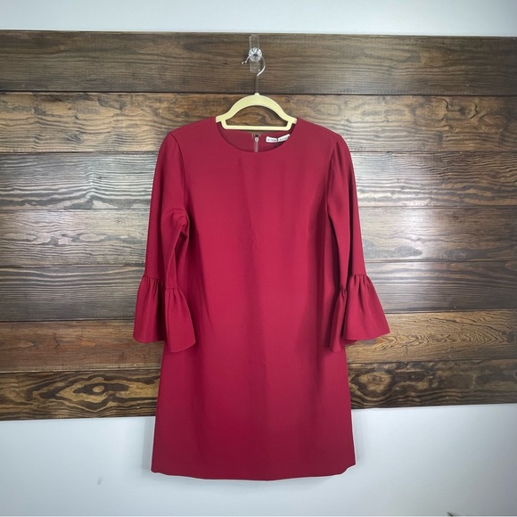 Alice + Olivia Coley Crewneck Ruffle-Sleeve Short Dress In Claret New Size 8 - Picture 3 of 8